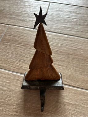Wood and metal Christmas tree stocking holder